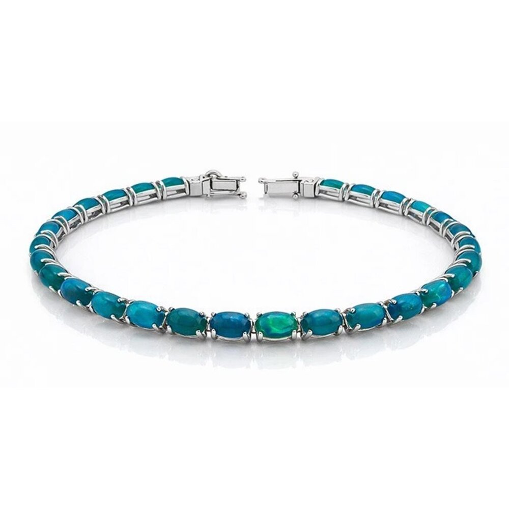 Genuine 13.50 Cts Opals Tennis Bracelet .925 Sterling Silver